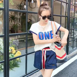跨境休闲运动套装女夏装2024新款洋气宽松显瘦短袖短裤时尚两件套