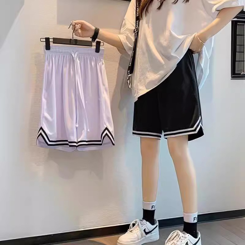 College Style Basketball Shorts Women's Summer Loose Sports Casual Pants Quick-Drying Large Size Straight Five-Point Wide-Leg Casual Pants Trendy