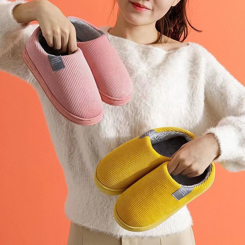 Autumn and Winter cotton slippers women's winter indoor wool cotton shoes fleece-lined men's winter couple home home confinement