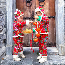 冬季儿童东北大花布套装宝宝棉袄女童拜年衣服加厚小童过年新年装