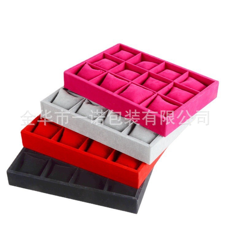 现货批发12格绒布手表展示盘手表盘手表销售托盘内枕头架款式