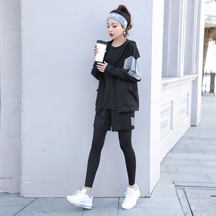 Factory direct plus size fitness five-piece 100.00kg chubby girl can wear spring and summer sports gym fitness clothes