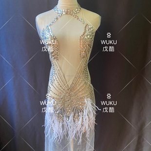 E cool dew skin sexy design feather crochet front hand beaded wedding dress mesh applique MP-15