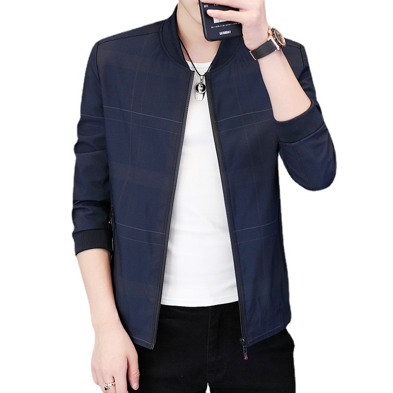 Directo de fábrica chaqueta casual de los hombres abrigo de moda guapo todo-fósforo de béisbol cuello chaqueta a cuadros ropa de entrega de apoyo