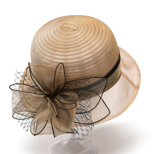 French-style hat for women, British-inspired organdie, suitable for middle-aged and elderly women, spring and summer flower elegant hat, sun protection and sunshade hat, bucket hat