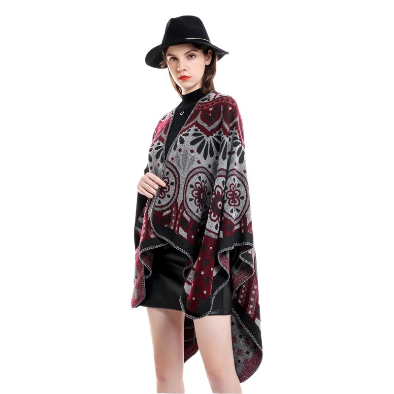 Abrigo chal mujer Otoño e Invierno moda calle Flor geométrica cardigan Otoño e Invierno capa larga Otoño e Invierno