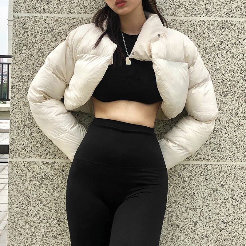 solid color long-sleeved standing collar crop cotton jacket NSDLS138164