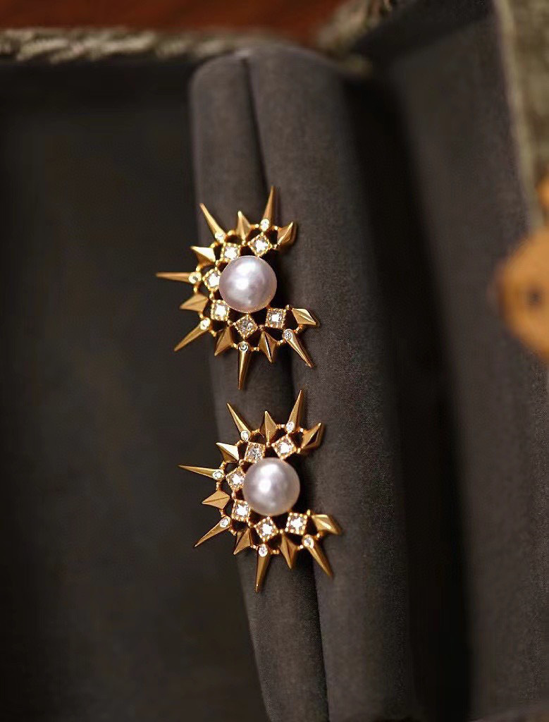 复古光晕天然淡水珍珠耳钉s925银针小众美拉德风