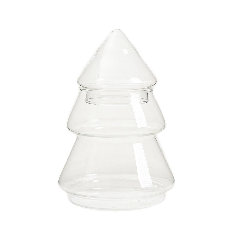 Tarro de almacenamiento de árbol de Navidad de vidrio creativo Tarro de dulces con tapa Decoración de almacenamiento de estilo europeo Decoración del hogar Decoración de mesa de postre suave