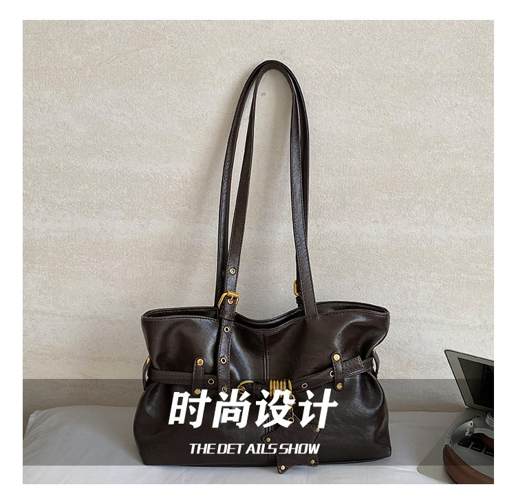 Túi xách tay nữ tote cỡ lớn chất liệu PU khóa cài nắp, đeo vai hai quai — Rượu vang đỏ, màu cà phê, xanh lá cây, đen chi tiết 3