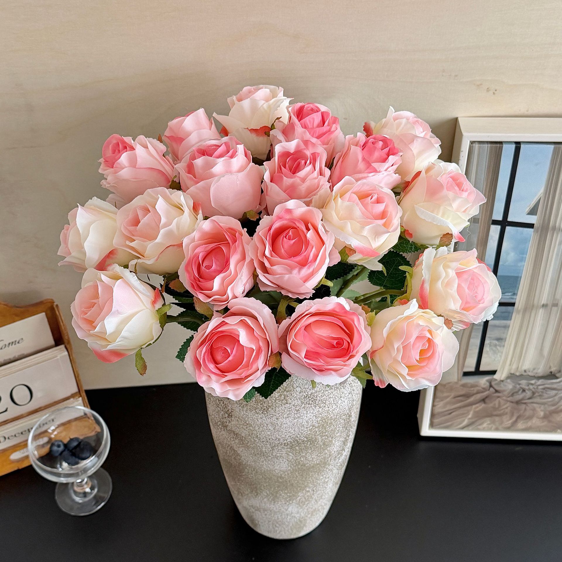 Rosas búlgaras de alta calidad imitación de seda ramo de flores falsas decoración de decoración de la mesa interior de la sala de estar