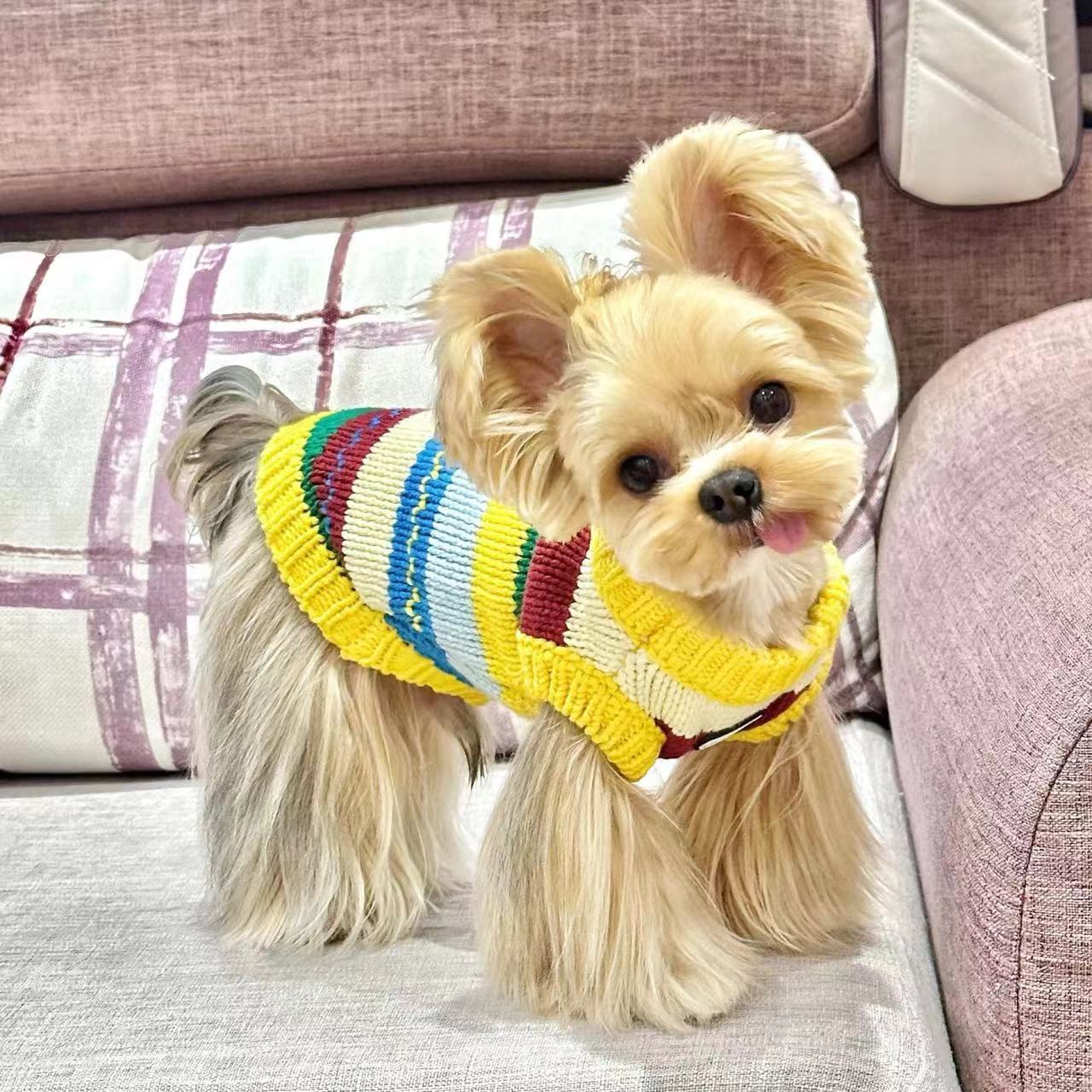 狗狗秋冬新款约克夏背心彩虹毛衣比熊雪纳瑞针织马甲马尔济斯