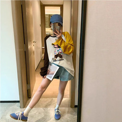 撞色条纹斜肩吊带长袖T恤女2025早秋新款洋气修身显瘦时尚上衣潮