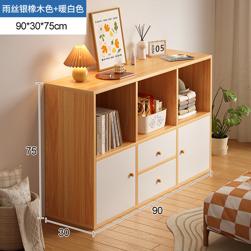 Estante de cosméticos de estilo crema, gabinete de rejilla de piso a techo lateral de mesa, gabinete de ocho compartillas, gabinete de almacenamiento de perfumes para productos para el cuidado de la piel