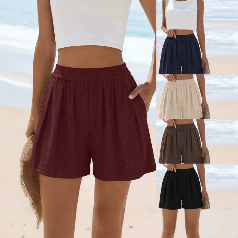 Cross-Border European and American Style Summer Slimming Pants, High-Waisted Wide-Leg Knitted Soft Casual Shorts, Sports Vacation Comfortable Shorts Cross-Border European and American Style Summer Slimming Pants, High-Waisted Wide-Leg Knitted Soft Casual Shorts, Sports Vacation Comfortable Shorts