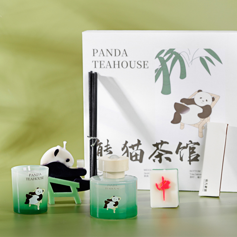 Candle Gift Set for Girls - Tibetan Poem Panda Scented Candle, Handmade Mahjong Gift, Premium Aroma Gift, Wholesale