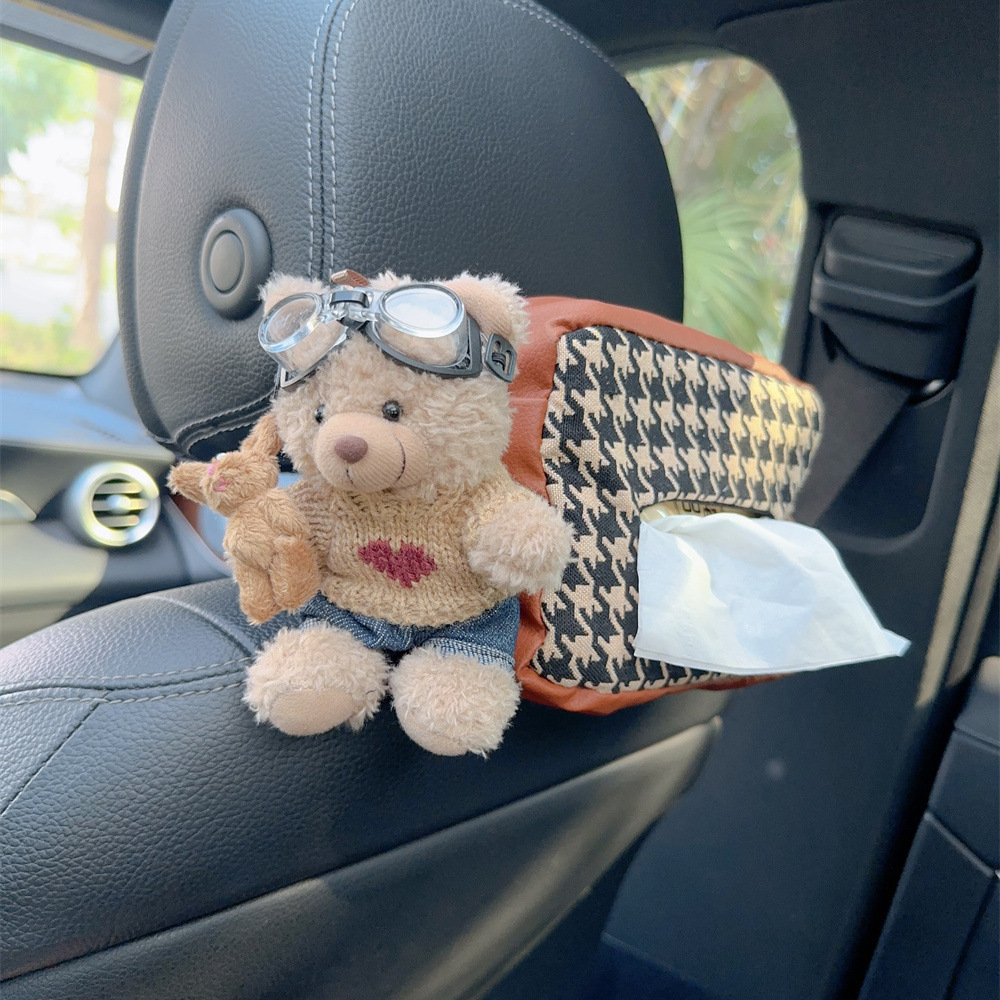 Cubierta de papel de dibujo trasero del asiento del automóvil Caja de pañuelos de moda Coche multifuncional colgante bolsa de papel femenino lindo dibujos animados suministros para automóviles