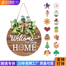 定制跨境专供welcome吊牌挂牌 家庭装饰pvc写真创意墙贴标识牌