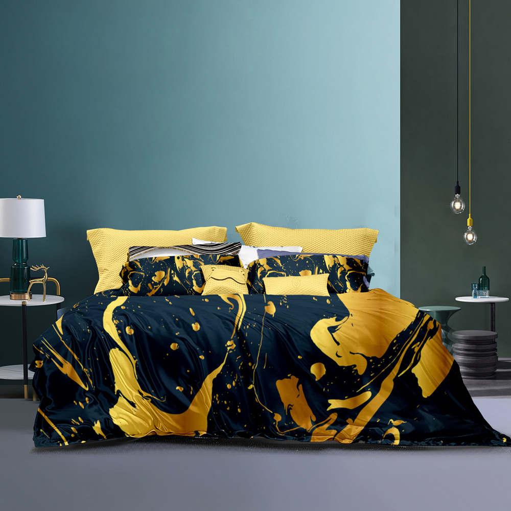 3D nieuw digitaal geprint stenenpatroon goud 90g mat beddengoed_voghion.com