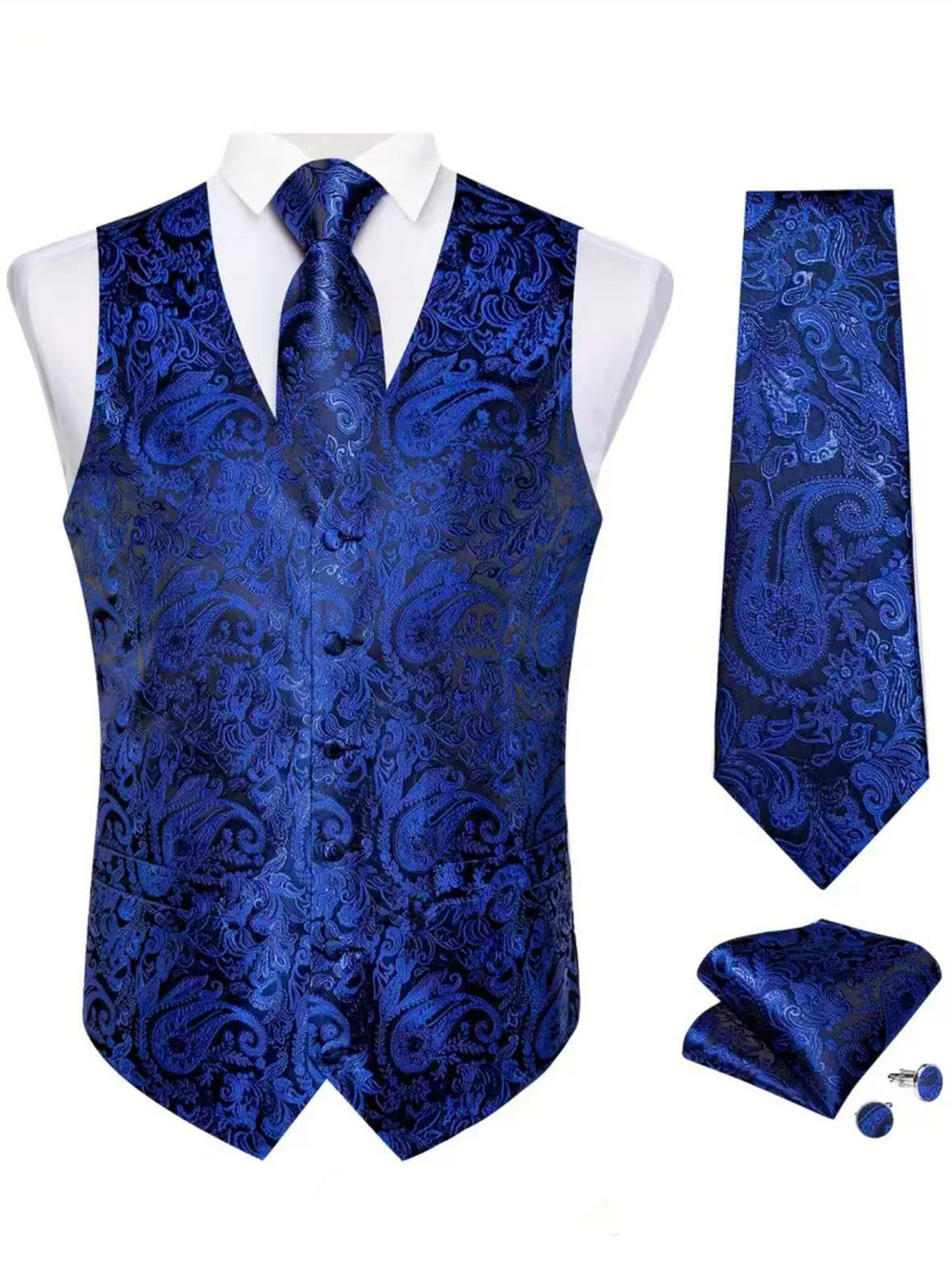 Herrväst paisley mönstrad set med slips och bröstnäsduk_voghion.com