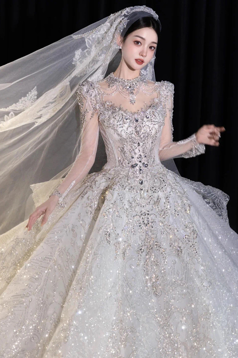 2026 nuevo vestido de boda de novia de alta calidad bordado de perlas vestido de boda de gran tamaño pequeño D116