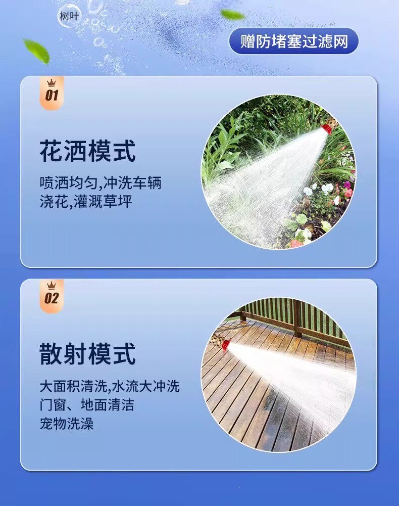 Suitable for German high-pressure car wash water gun, wireless high-power household lithium battery powerful booster cleaning machine
