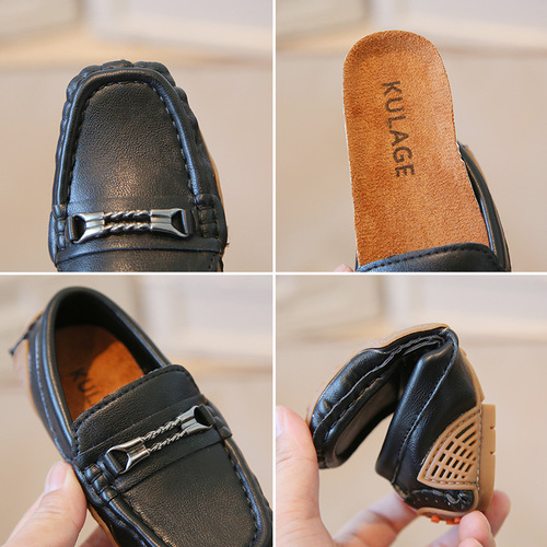 British-style retro children's leather shoes, easy-on slip-on casual single shoes for boys, new children's shoes for spring , soybean-shaped shoes.