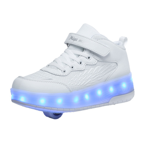 Children's Running Shoes with Four-Wheeled Transforming Roller Skates for Boys, Dual-Wheel Invisible Roller Skates, Purple and White Ice Skates for Wholesale