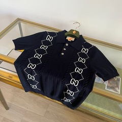 Nanyou 高品質 25 早春フルプリント GG 立体レターラペルリバーシブルニット半袖ポロシャツ