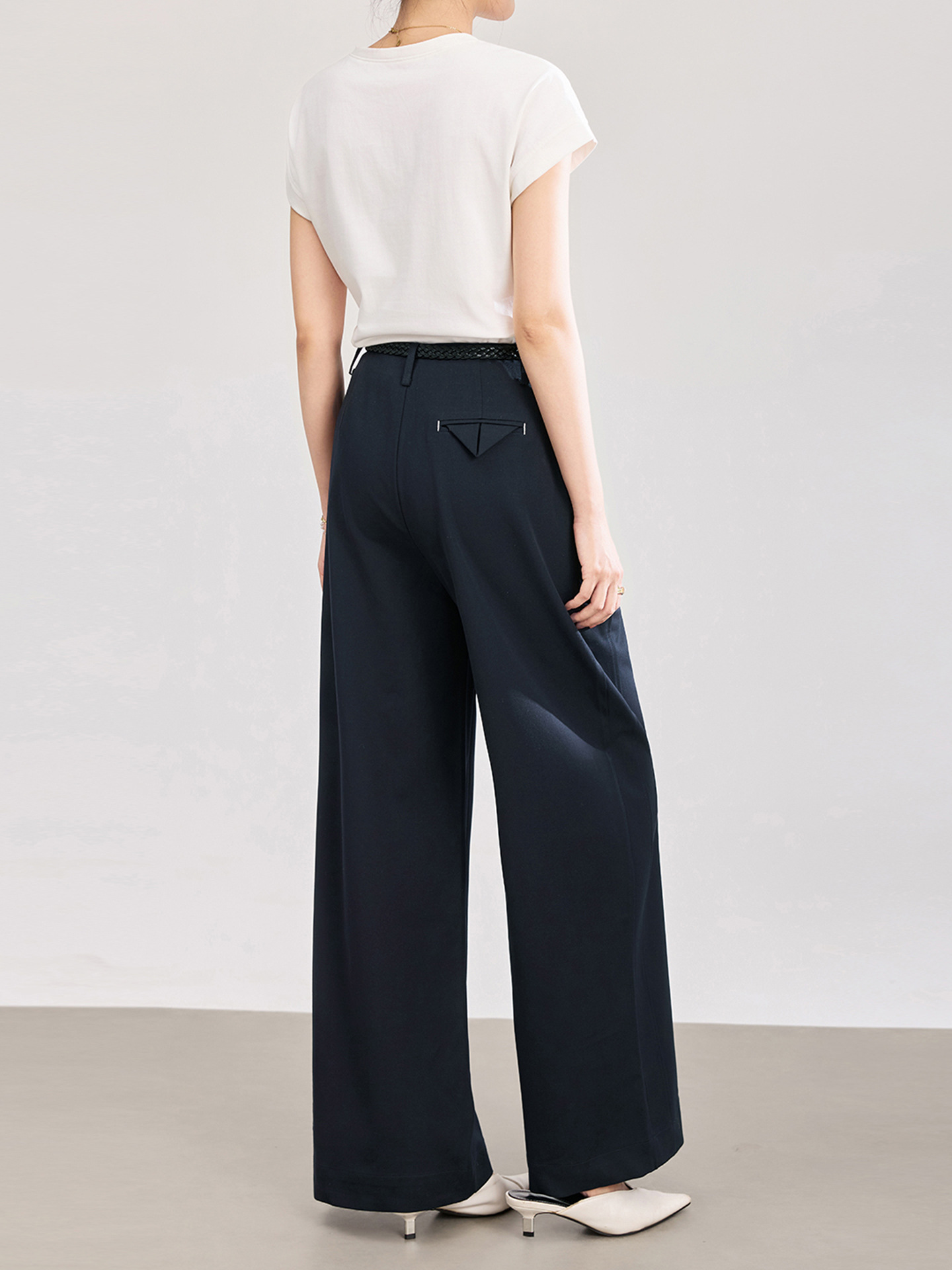 Quần culottes nữ ống rộng dáng suông chất len pha tơ nhân tạo cao cấp — Xanh lông mòng đen