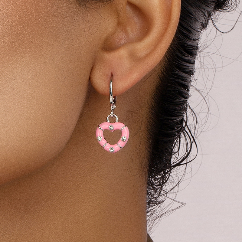 Fashion Female Zircon Pink Heart Drop Oil Alloy Earrings Wholesale display picture 2