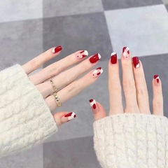 聖誕美甲短款奶牛紋紅色穿戴美甲簡約ins假指甲可拆卸 美甲貼成品