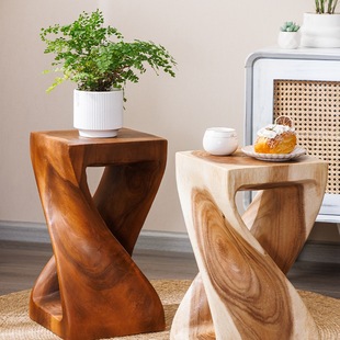 J^Thai Solid Wood Pier Low Stool Household Log Side Table Creative Sitting Stool Root Carving Wood Tree Stump Display