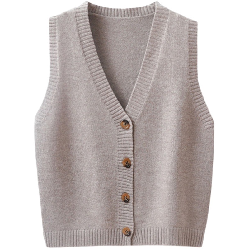 2023 primavera y otoño moda nuevo v-cuello de punto chaleco de color sólido chaleco adelgazante simple cardigan chaleco image 1