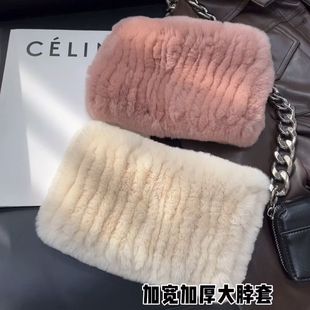 Real Rex Rabbit Fur Scarf Extra Large Thickened Elastic Mesh Neckband Hairband Versatile Plush Headband Warm Neck Cover Winter