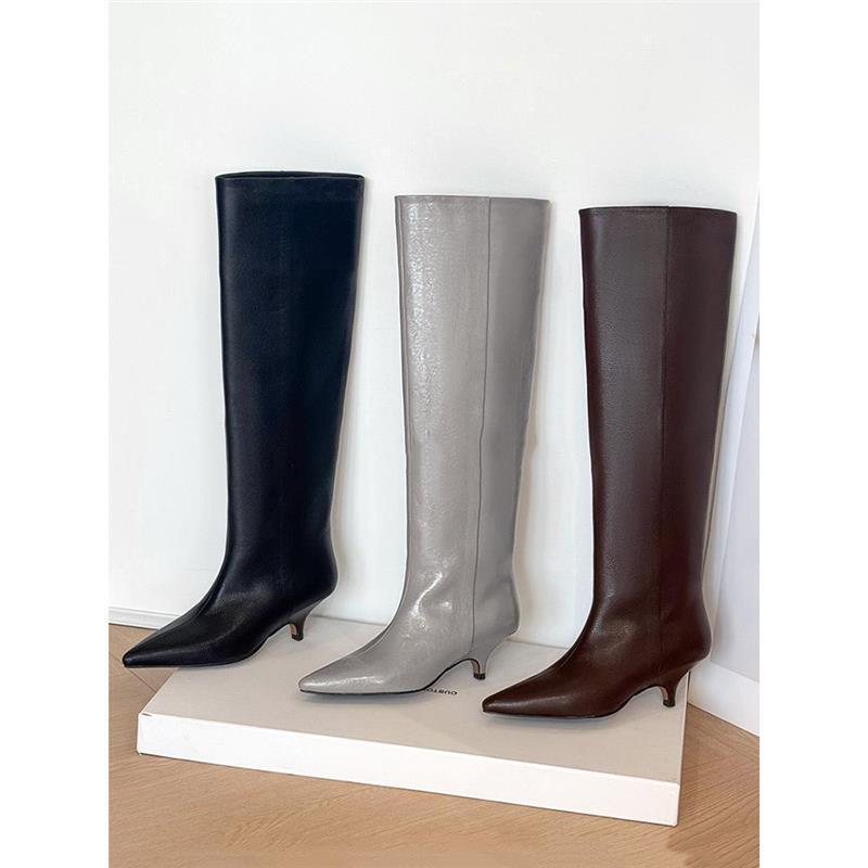 Minimalist Style Cat Heel Knee-High Boots for Women, European and American Style Large Tube Over-The-Knee Boots, Retro Knight Boots, Slim Stiletto Boots