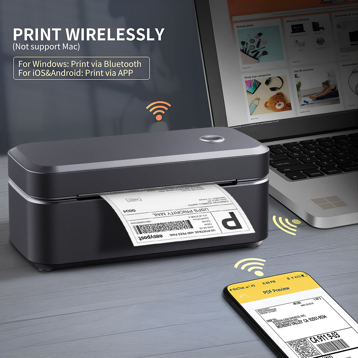 4x6 Direct Thermal Bluetooth Barcode Label Printer