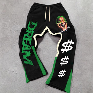 Cross-Border New Trendy European and American Fashion Letter Casual Fashion Slightly Elastic Fabric Bootcut Pants