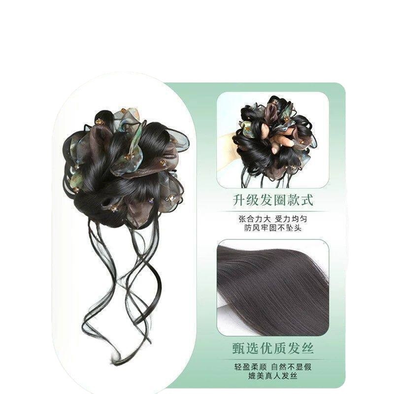 Moño de Cabello Postizo de Fibra de Alta Temperatura Artesanal para Mujeres