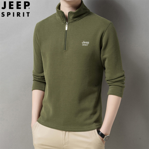 JEEP SPIRIT抓绒卫衣男春秋新款男士纯色半拉链打底衫防寒保暖套