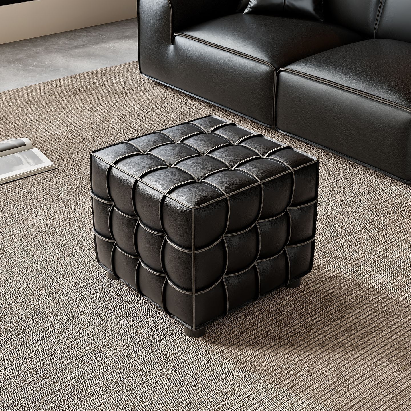 Light Luxury Italian-Style Sofa Stool, Entry Shoe-Changing Stool, Genuine Leather Stool, Living Room Sitting Stool, Footrest, Household Small Stool, Coffee Table Stool