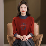 2025秋冬季新款圆领芭蕾风提花针织长袖女装百搭设计甜美风休闲风，女装针织衫/毛衣，妃慕昵服饰