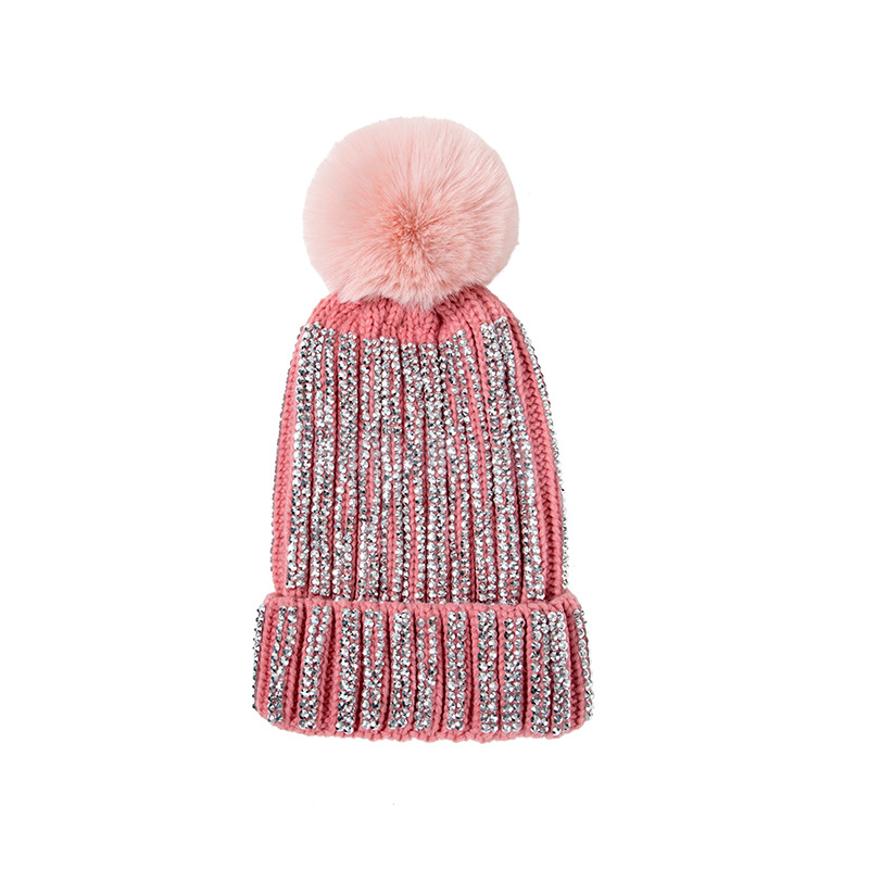 Women's Basic Lady Simple Style Solid Color Pom Poms Rhinestone Eaveless Wool Cap display picture 3