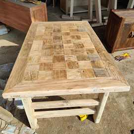 老榆木餐厅餐馆大排档桌椅工厂批发风化桌复古中式榆木桌
