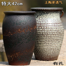 透气素烧粗陶罐高筒老桩绿植陶盆大口径多肉盆特大号月季陶瓷花D&