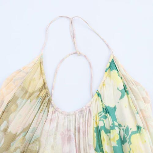 Patchwork Cross European and American Style Cross-border Dress Halter Strap Summer Foreign Trade Women's Backless Printed