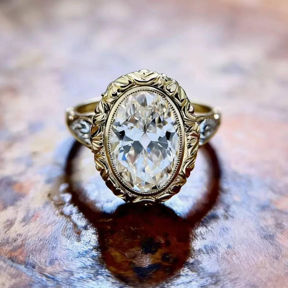 跨境代发14K黄金戒指IGI培育钻石中古老钱风9K金18K金珠宝外贸厂