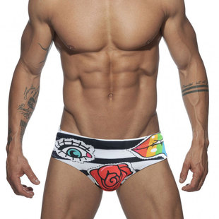 UXH European and American black and white striped rose color lip triangle swimming trunks fashion tight body fitness briefs men
