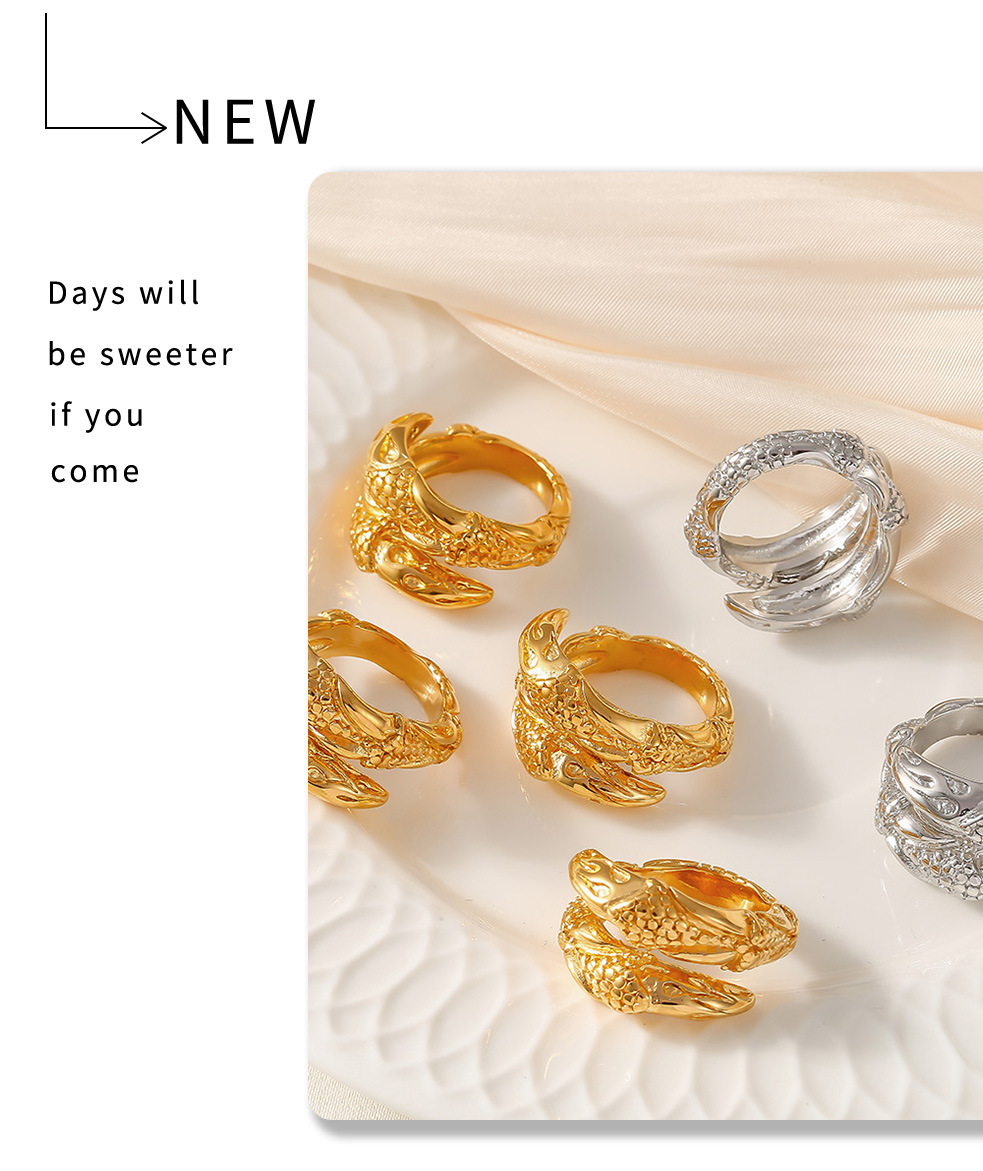 Fashionable Adjustable Open Mouth Ring, Personalized Snake Head Stainless Steel Ring, Women's Non Fading Accessory_voghion.com