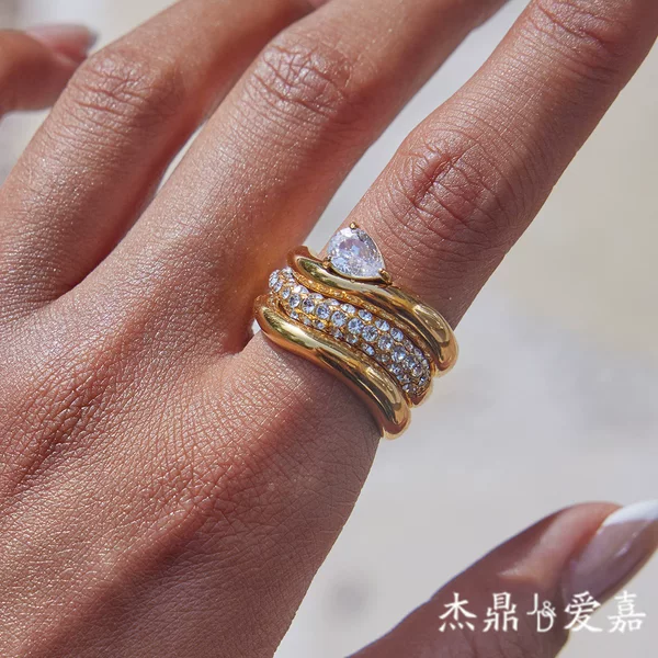 Jieding European and American Zircon Rings Titanium Steel Non-Fading Jewelry Stainless Steel Rings Cross-Border Small Sugar Cube Zircon Rings